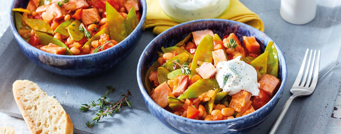 Sommerliches Cassoulet mit Kasseler, Baguette und Basilikumcreme für 4 Personen von lidl-kochen.de