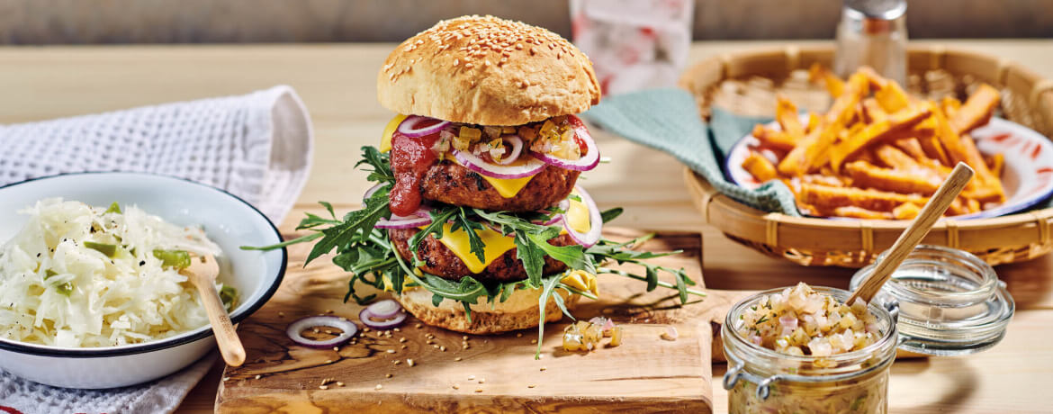 Vemondo Double Burger mit Gurkenrelish für 4 Personen von lidl-kochen.de