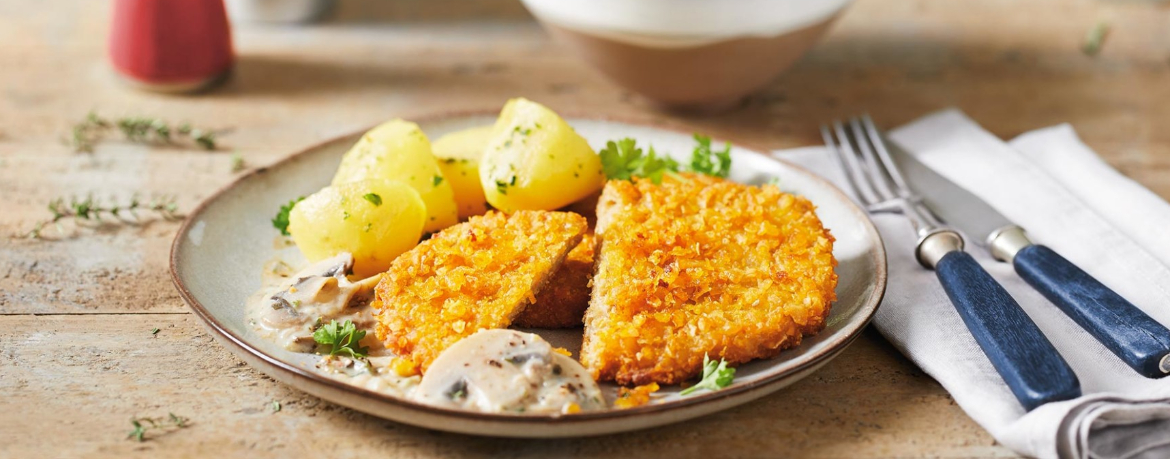 Veganes Schnitzel mit Champignonsoße und Petersilien-Kartoffeln für 4 Personen von lidl-kochen.de