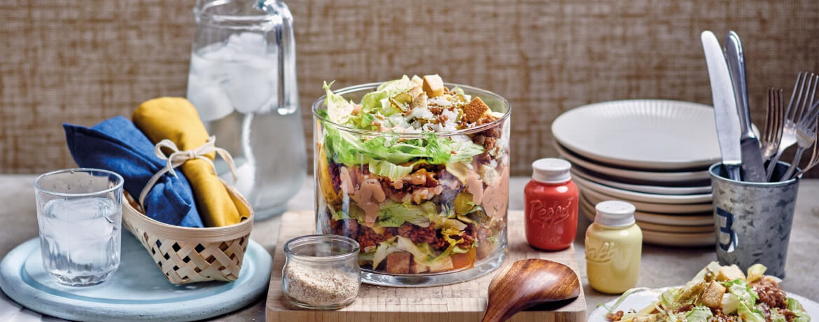 Veganer Burger-Schichtsalat - Rezept | LIDL Kochen