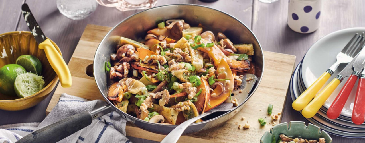 Vegane Kürbis-Pfanne mit Maultaschen - Rezept | LIDL Kochen