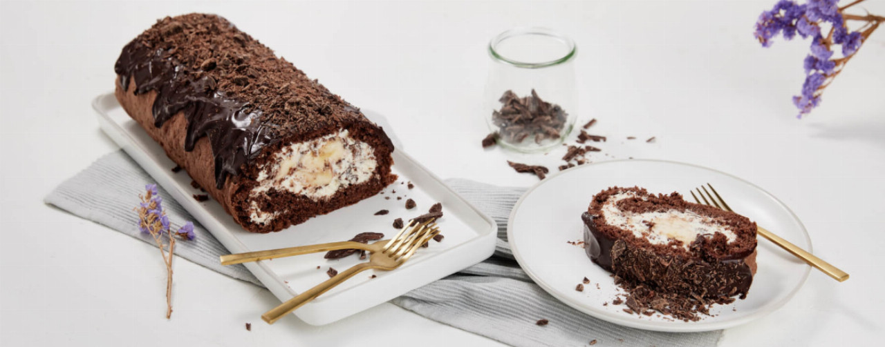 Schoko Stracciatella Bananen Biskuitrolle - Rezept | LIDL Kochen