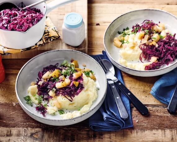 Pastinakenpüree mit Rotkohl und süßer Birne