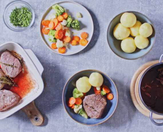 Dies ist Schritt Nr. 6 der Anleitung, wie man das Rezept Rinderfilet mit Kartoffelknödeln und Gemüse zubereitet.