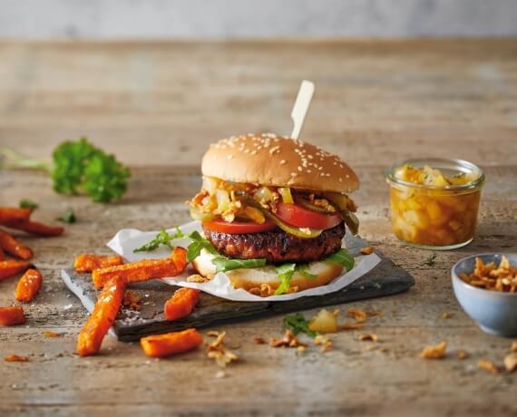 Veganer Vemondo Burger mit Birnen Chutney