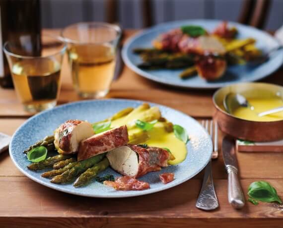 Saltimbocca vom Hähnchen mit Spargel