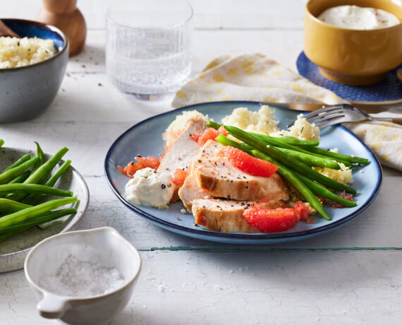 Grapefruitpute mit Rosmarincouscous und Bohnen