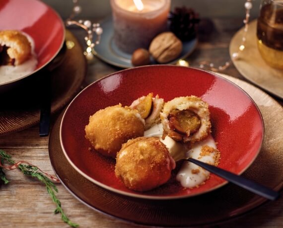 Vegane Pflaumenknödel mit Vanillesauce