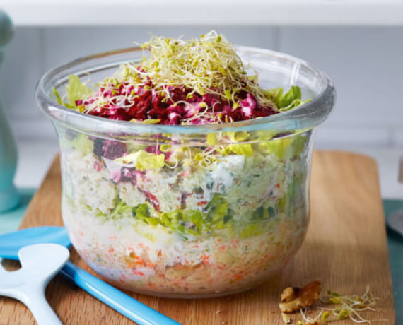 Schichtsalat mit Fetadressing &amp; Kresse - Rezept | LIDL Kochen