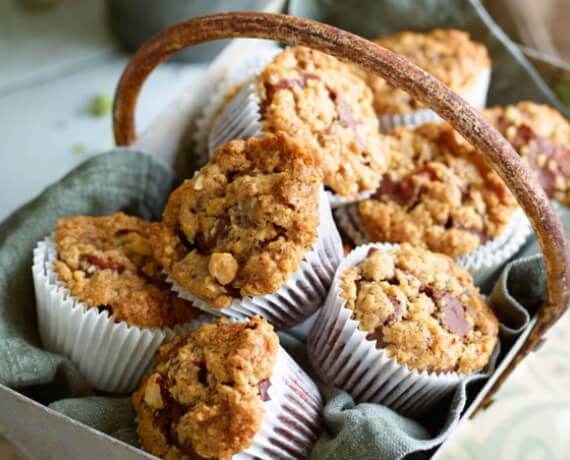 Schoko-Pfirsich-Muffins mit Streuseln