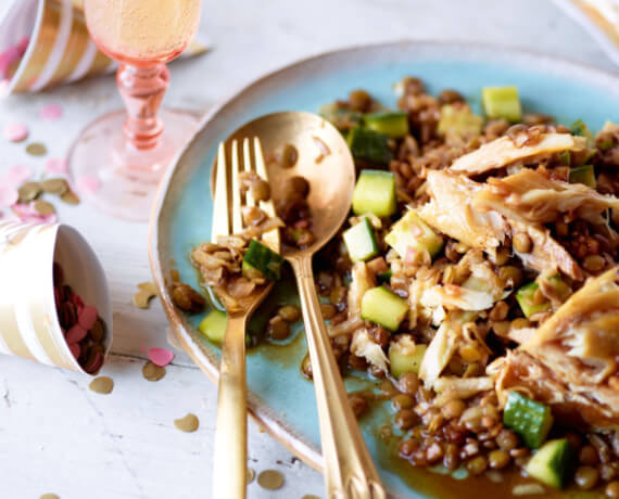 Linsensalat mit Makrele und Apfel