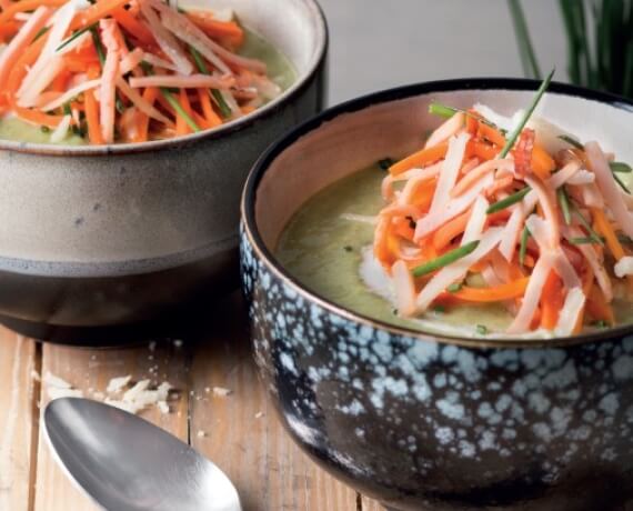 Wirsing-Lauch-Suppe mit Schinken und Käse