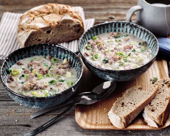 Vegane Hackfleisch-Lauch-Suppe