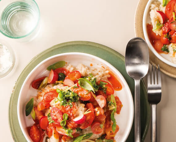 Risotto mit Honig-Radieschen und Basilikum-Gremolata