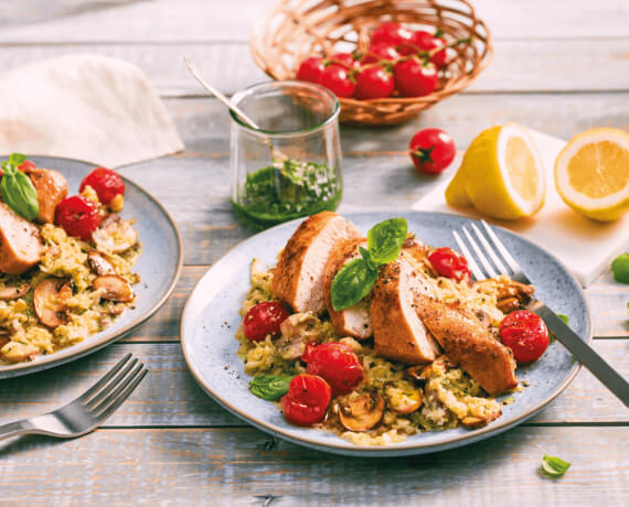 Blumenkohl-Risotto mit Zitronen-Hähnchen