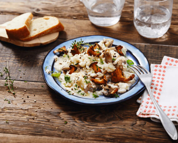 Pilzrisotto mit gebratenen Pfifferlingen