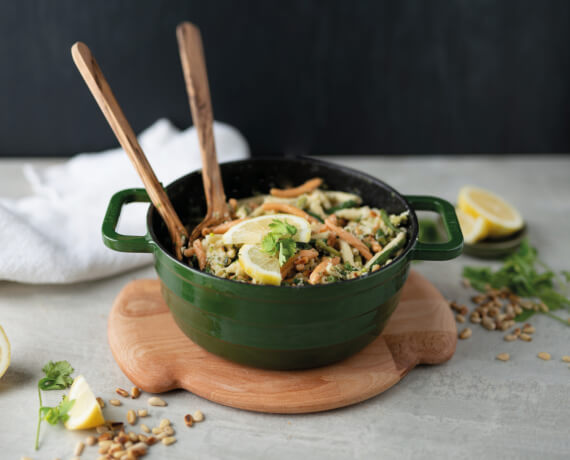 Pasta mit selbstgemachten Zitronenpesto und Bohnen