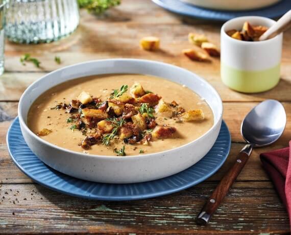 Vegane Maronensuppe mit Pilzen