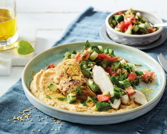 Arabisches Hähnchen mit Hummus und Taboulé