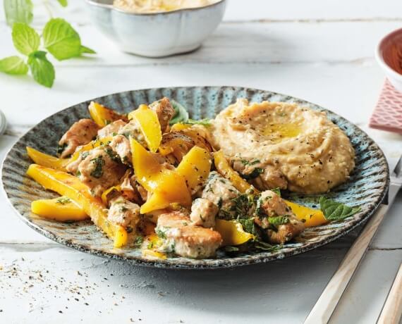 Pute mit Mango und Hummus