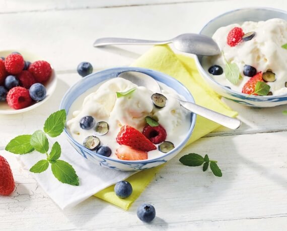 Zuckerfreier Frozen Yoghurt mit Beeren