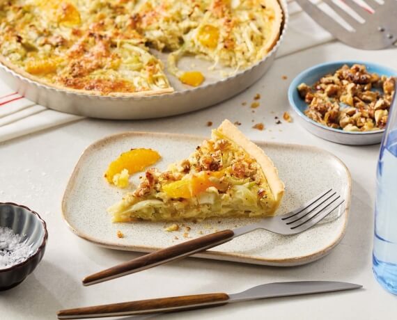 Fenchel-Orangen-Quiche mit Walnüssen