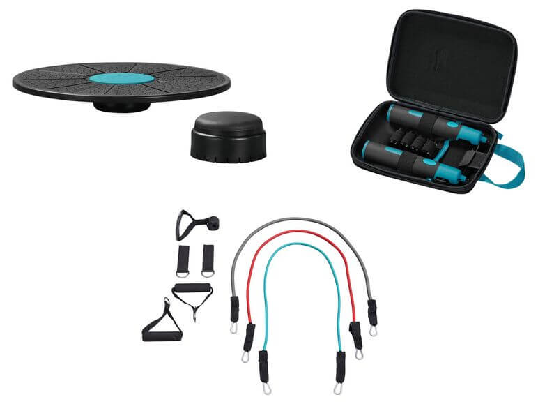 CRIVIT® Springseil mit Gewichten/ Balance-Board/ Expander Set