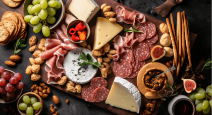 Charcuterie Board mit Käse, Wurst und Trauben