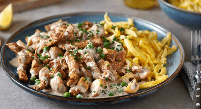 Putengeschnetzeltes mit Spätzle und Champignons