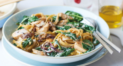 Tagliatelle mit Spinat und Hähnchenbrustfilet