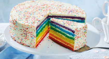 Regenbogentorte mit bunten Zuckerperlen