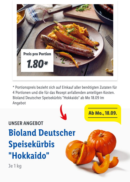 Bratwurst mit Kürbispüree und karamellisierten Karotten